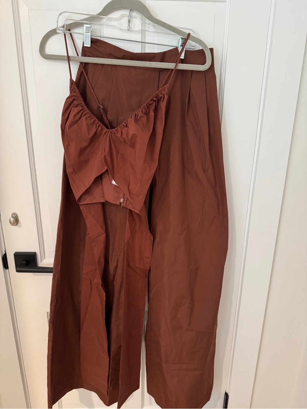 Tanya Taylor Women’s Chocolate Brown Wide-Leg Pants with Tie Crop Top - Picture 2 of 4